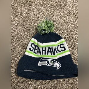 New Era Seattle Seahawks Dk Blue/Gray/Neon Green Unisex Pom Pom Beanie Hat